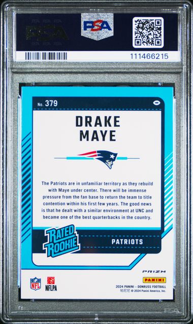 2024 Panini Donruss Drake Maye #379 (Optic Preview-Pink) Mint 9 back