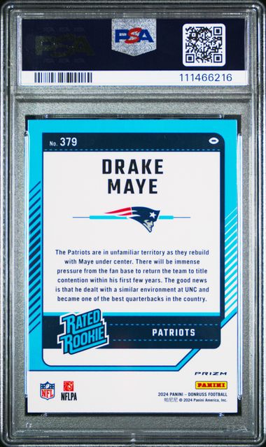 2024 Panini Donruss Drake Maye #379 (Optic Preview-Pink) Gem Mt 10 back