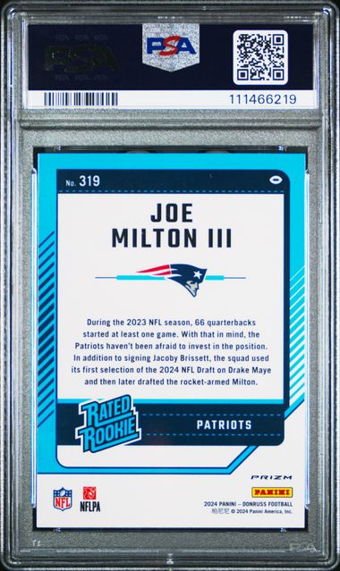 2024 Panini Donruss Joe Milton Iii #319 (Optic Preview-Pink) Mint 9 back