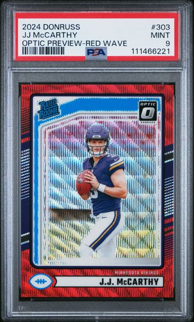2024 Panini Donruss Jj Mccarthy #303 (Optic Preview-Red Wave) Mint 9 front