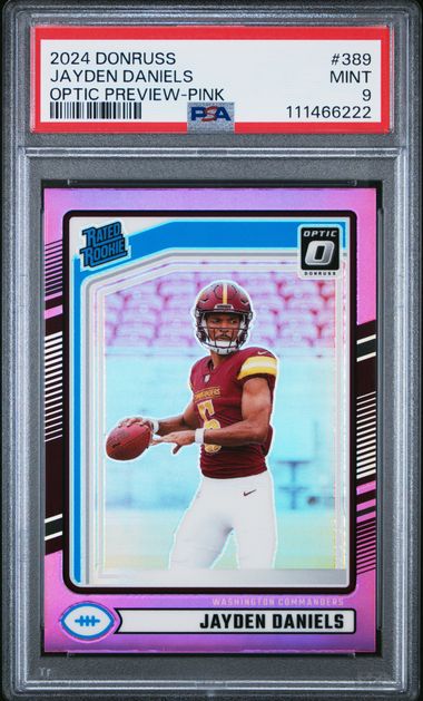 2024 Panini Donruss Jayden Daniels #389 (Optic Preview-Pink) Mint 9 front