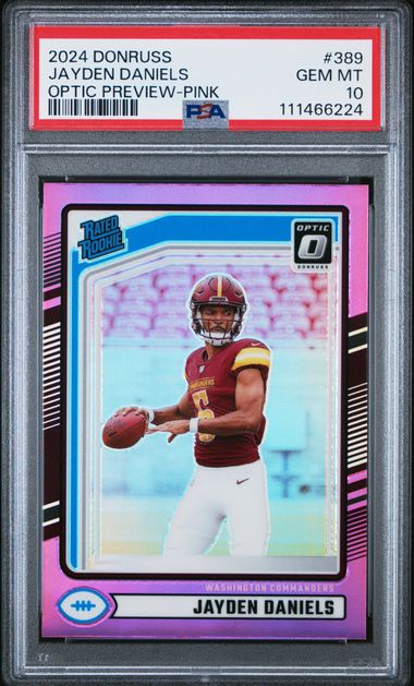 2024 Panini Donruss Jayden Daniels #389 (Optic Preview-Pink) Gem Mt 10 front