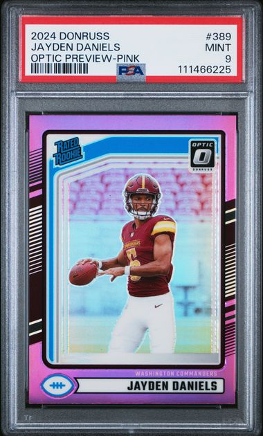 2024 Panini Donruss Jayden Daniels #389 (Optic Preview-Pink) Mint 9 front