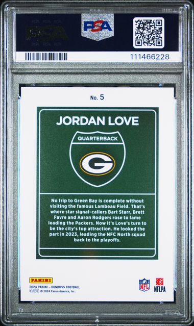 2024 Panini Donruss Downtown! Jordan Love #5 Gem Mt 10 back