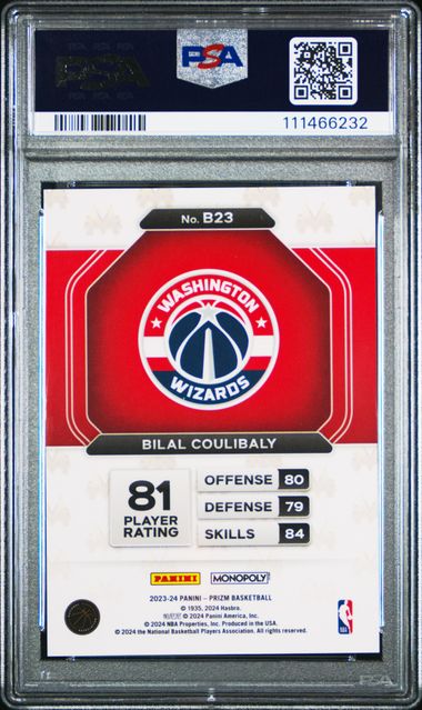 2023 Panini Prizm Monopoly Millionaire Black Bilal Coulibaly #B23 Gem Mt 10 back