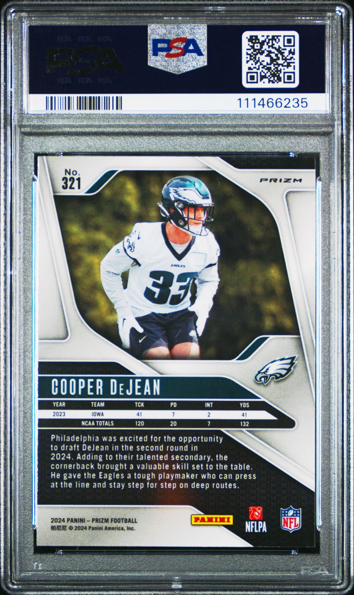 2024 Panini Prizm Cooper Dejean #321 (Silver Prizm) Mint 9 back