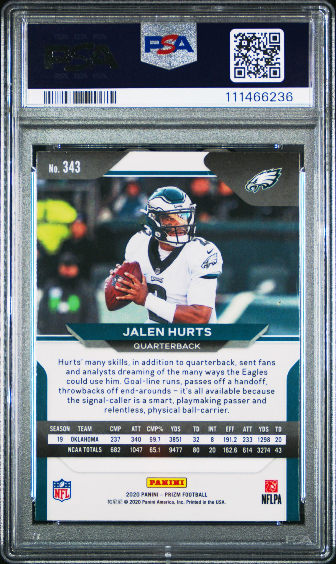 2020 Panini Prizm Jalen Hurts #343 Mint 9 back