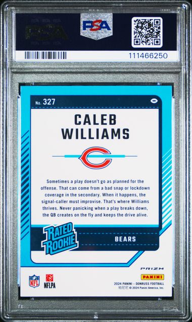 2024 Panini Donruss Caleb Williams #327 (Optic Preview-Pink) Mint 9 back