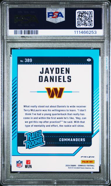 2024 Panini Donruss Jayden Daniels #389 (Optic Preview-Red Wave) Gem Mt 10 back