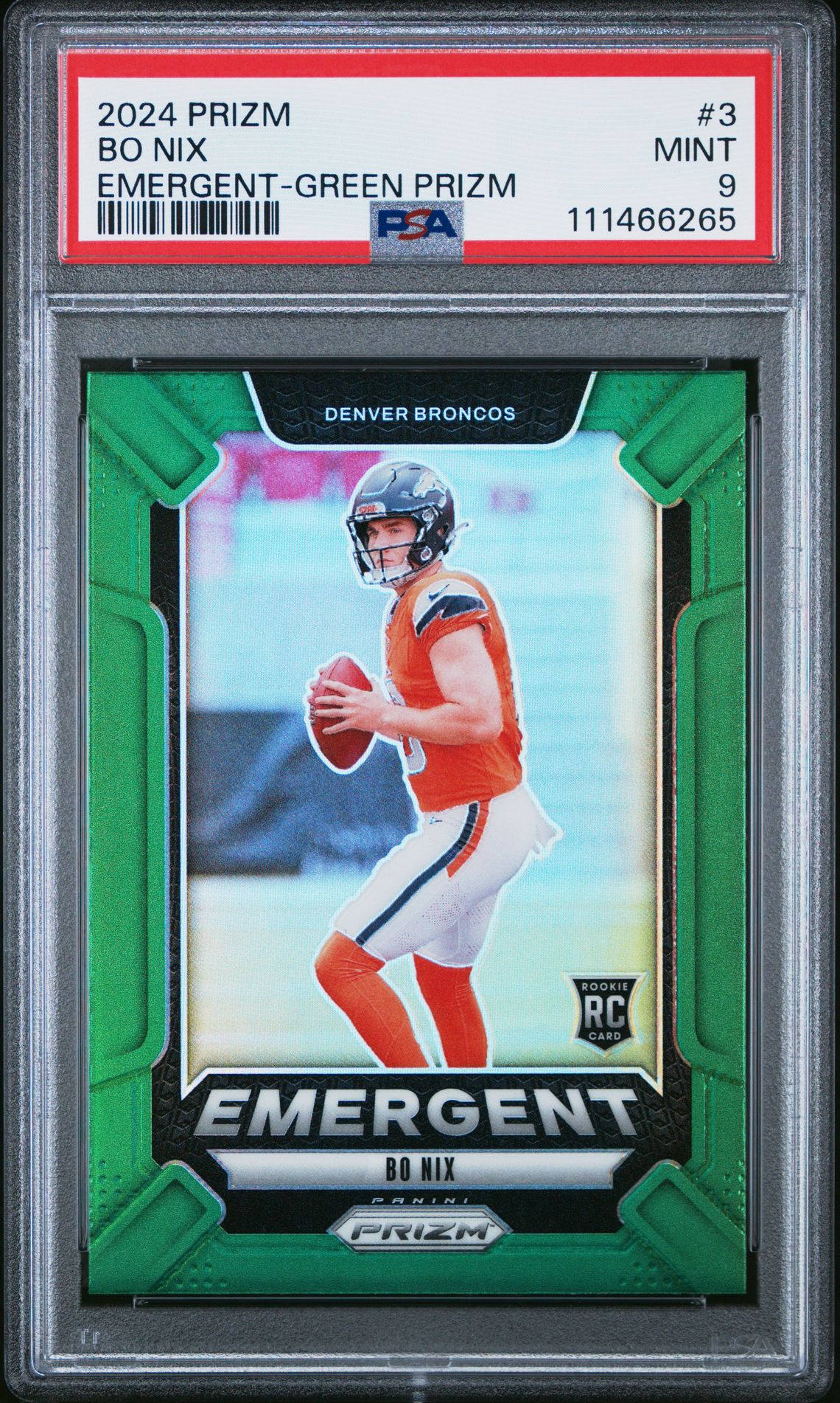 2024 Panini Prizm Emergent Bo Nix #3 (Emergent-Green Prizm) Mint 9 front