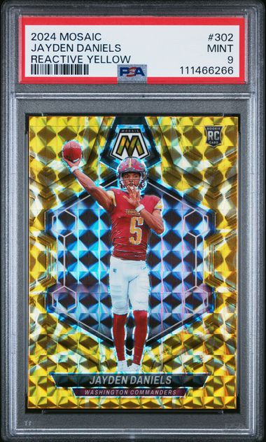 2024 Panini Mosaic Jayden Daniels #302 (Reactive Yellow) Mint 9 front