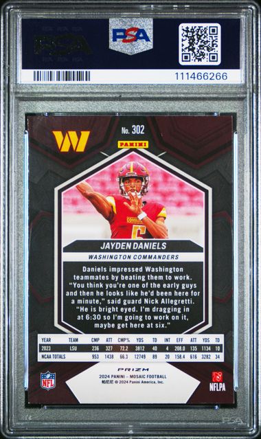 2024 Panini Mosaic Jayden Daniels #302 (Reactive Yellow) Mint 9 back