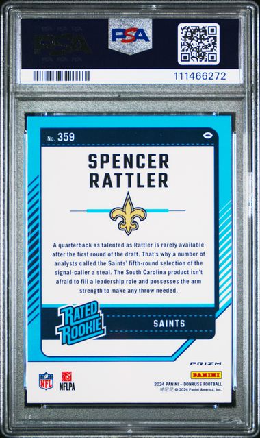 2024 Panini Donruss Spencer Rattler #359 (Optic Preview-Red Pandora) Mint 9 back