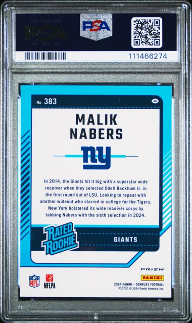 2024 Panini Donruss Malik Nabers #383 (Optic Preview-Pink) Mint 9 back