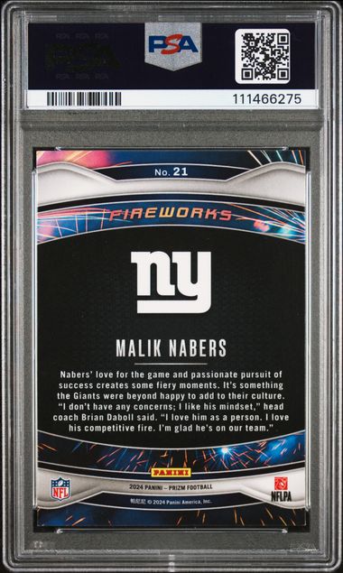 2024 Panini Prizm Fireworks Malik Nabers #21 Mint 9 back