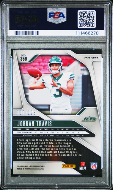 2024 Panini Prizm Jordan Travis #359 (Purple Ice) Mint 9 back