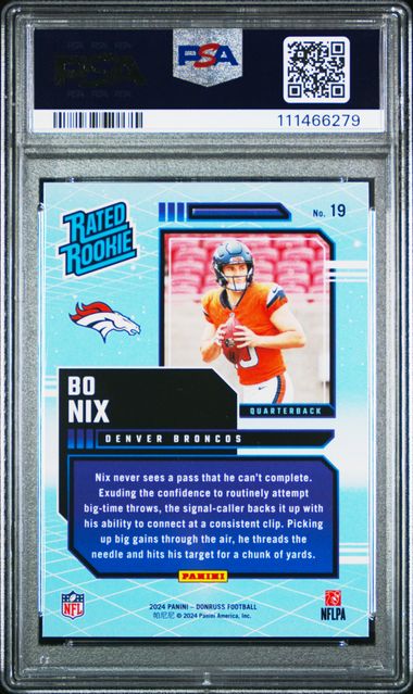 2024 Panini Donruss Rated Rookies Retro Bo Nix #19 Gem Mt 10 back