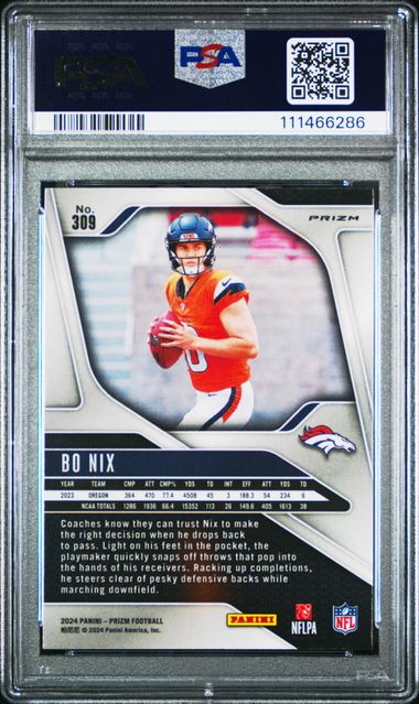 2024 Panini Prizm Bo Nix #309 (Lazer Prizm) Gem Mt 10 back