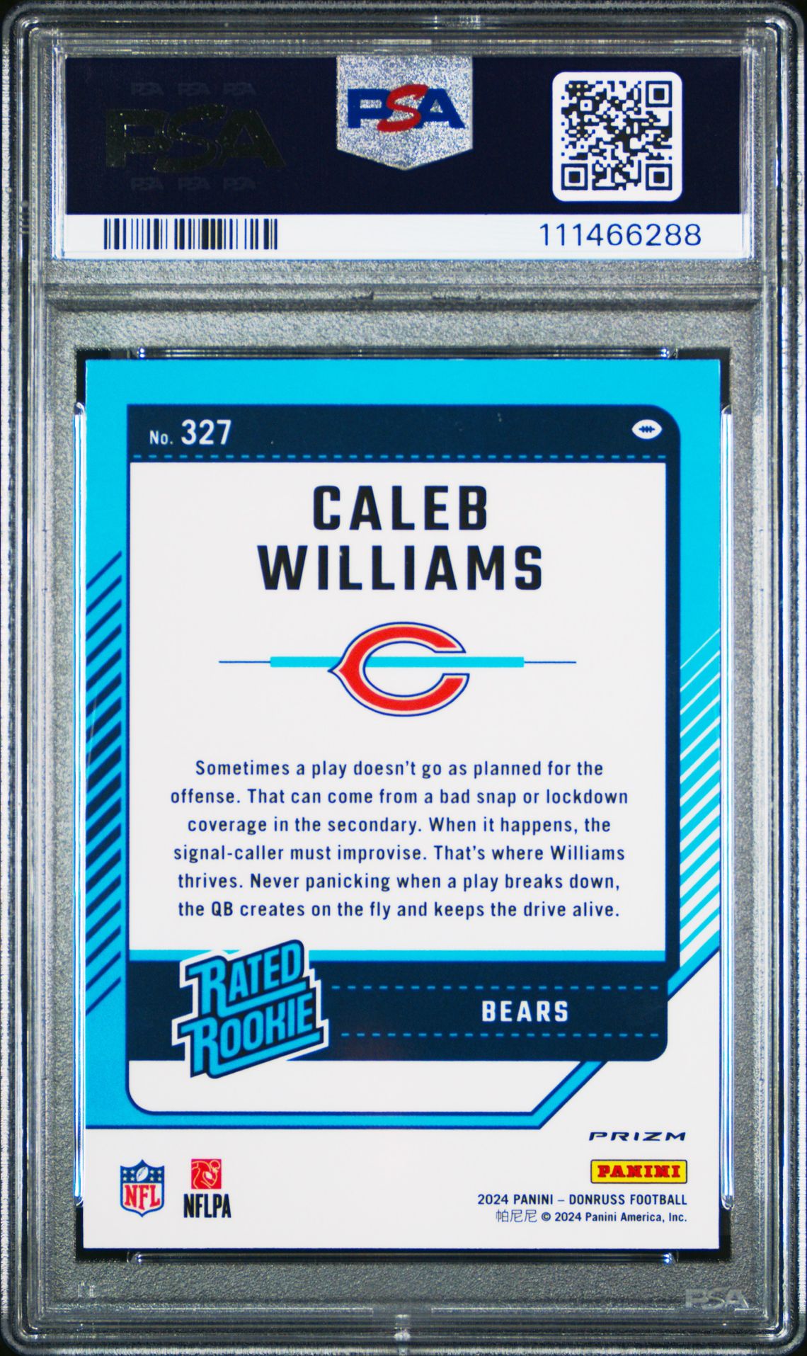 2024 Panini Donruss Caleb Williams #327 (Optic Preview-Red Wave) Mint 9 back