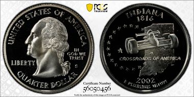 2002-S 25C Indiana Silver PR69DCAM