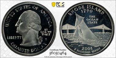 2001-S 25C Rhode Island Silver PR67DCAM