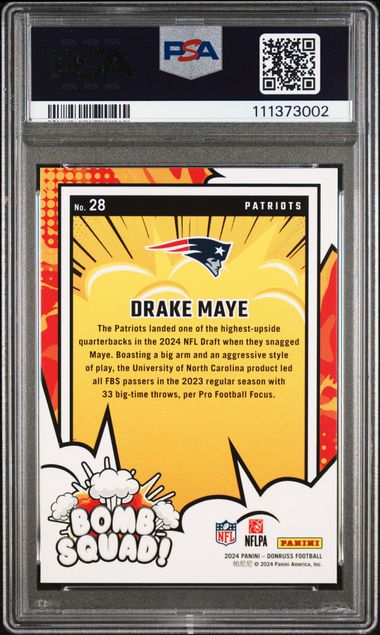 2024 Panini Donruss Bomb Squad Drake Maye #28 Gem Mt 10 back