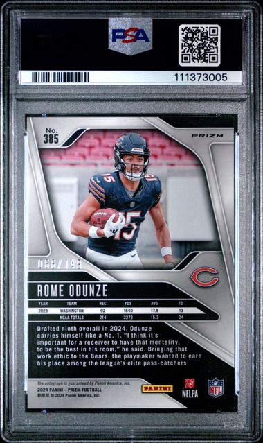 2024 Panini Prizm Rome Odunze #385 (Autograph-Red Wave) Nm-Mt+ 8.5 back