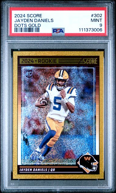 2024 Panini Score Jayden Daniels #302 (Dots Gold) Mint 9 front