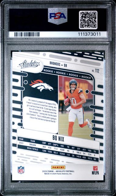 2024 Panini Absolute Bo Nix #112 (Red And Blue) Mint 9 back