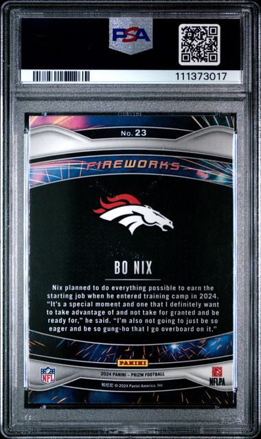 2024 Panini Prizm Fireworks Bo Nix #23 Gem Mt 10 back