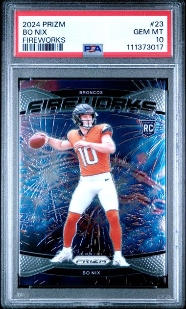 2024 Panini Prizm Fireworks Bo Nix #23 Gem Mt 10 front