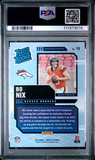 2024 Panini Donruss Rated Rookies Retro Bo Nix #19 Gem Mt 10 back