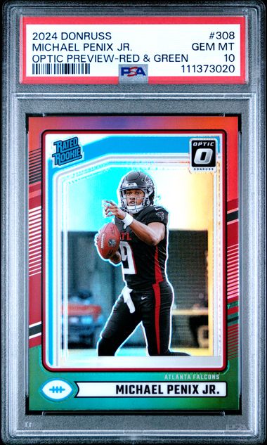 2024 Panini Donruss Michael Penix Jr. #308 (Optic Preview-Red & Green) Gem Mt 10 front