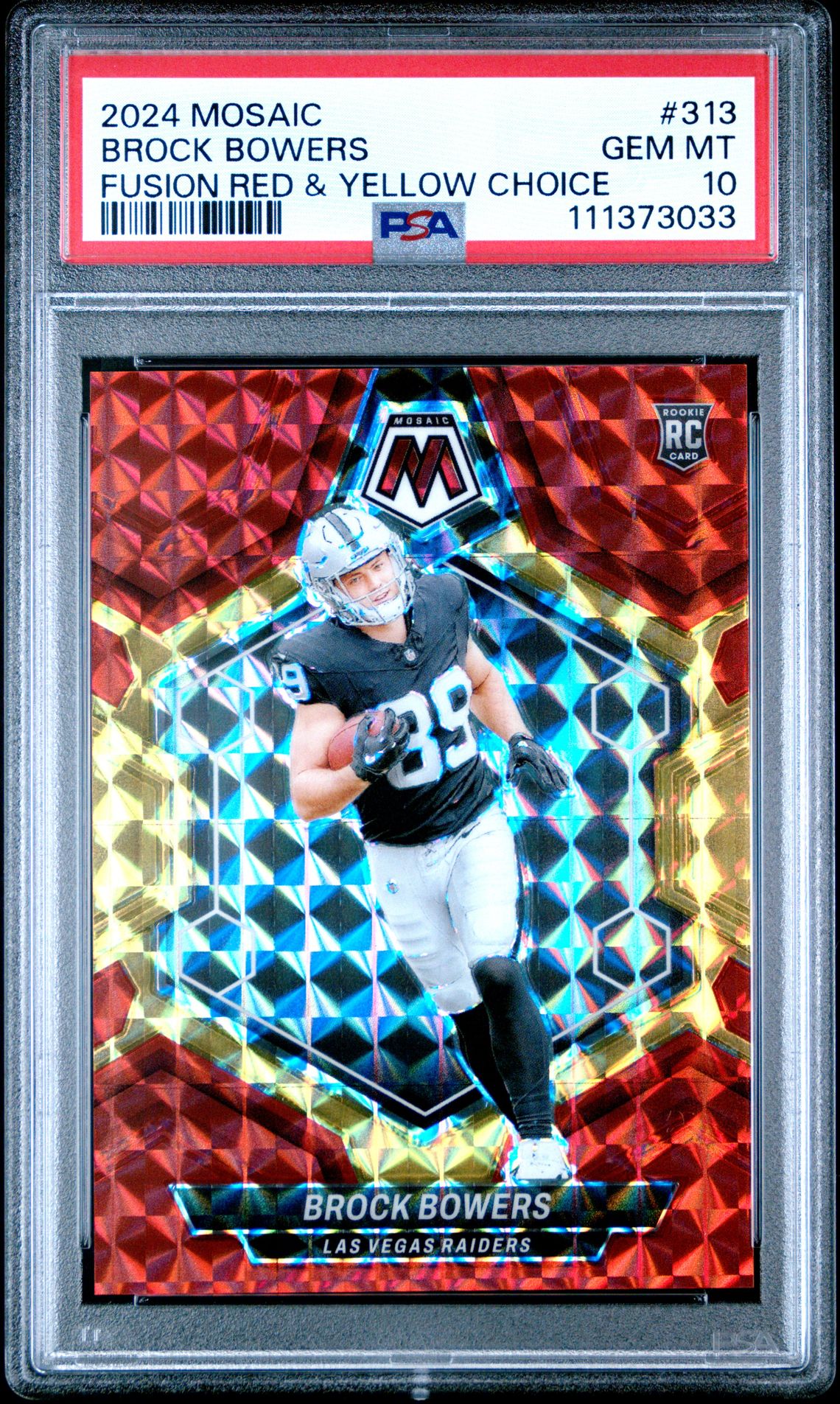 2024 Panini Mosaic Brock Bowers #313 (Fusion Red & Yellow Choice) Gem Mt 10 front
