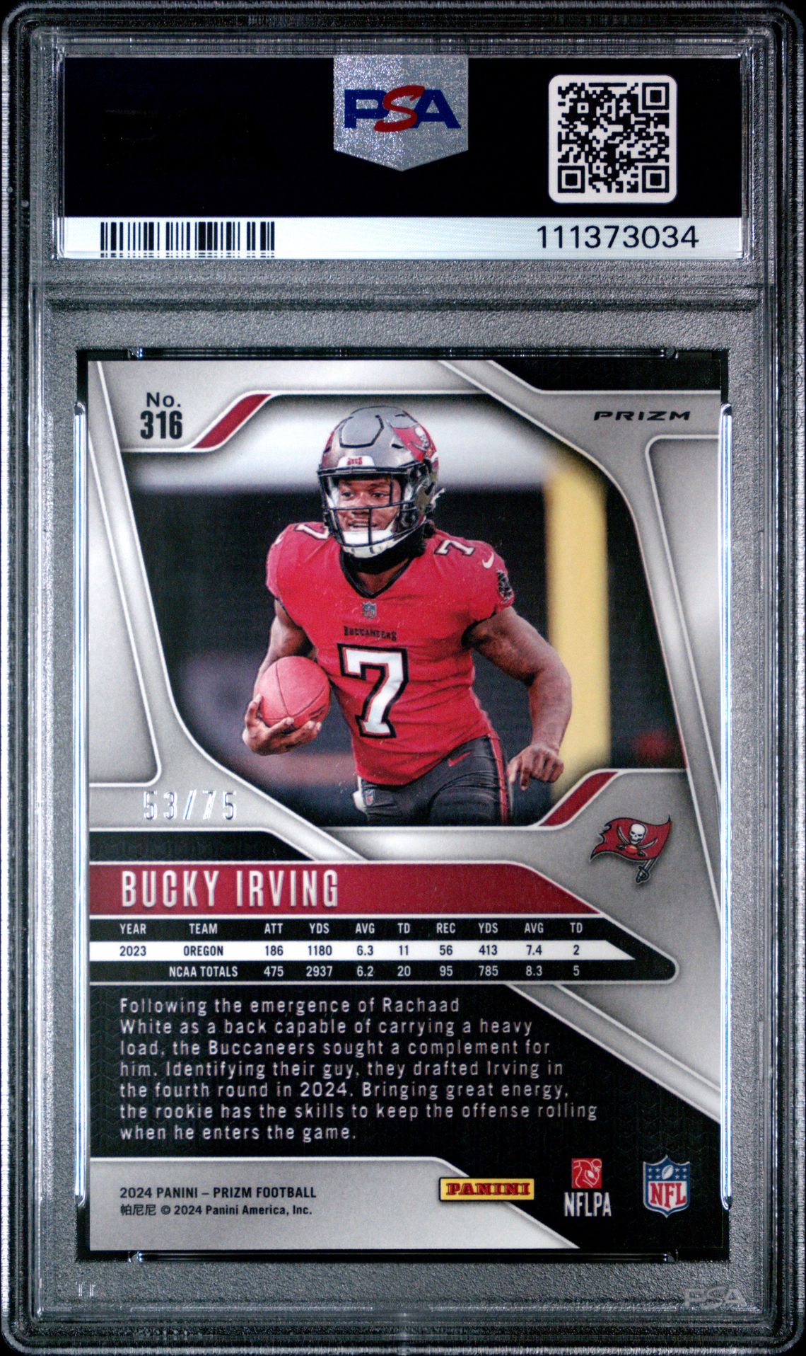 2024 Panini Prizm Bucky Irving #316 (Green Scope) Gem Mt 10 back