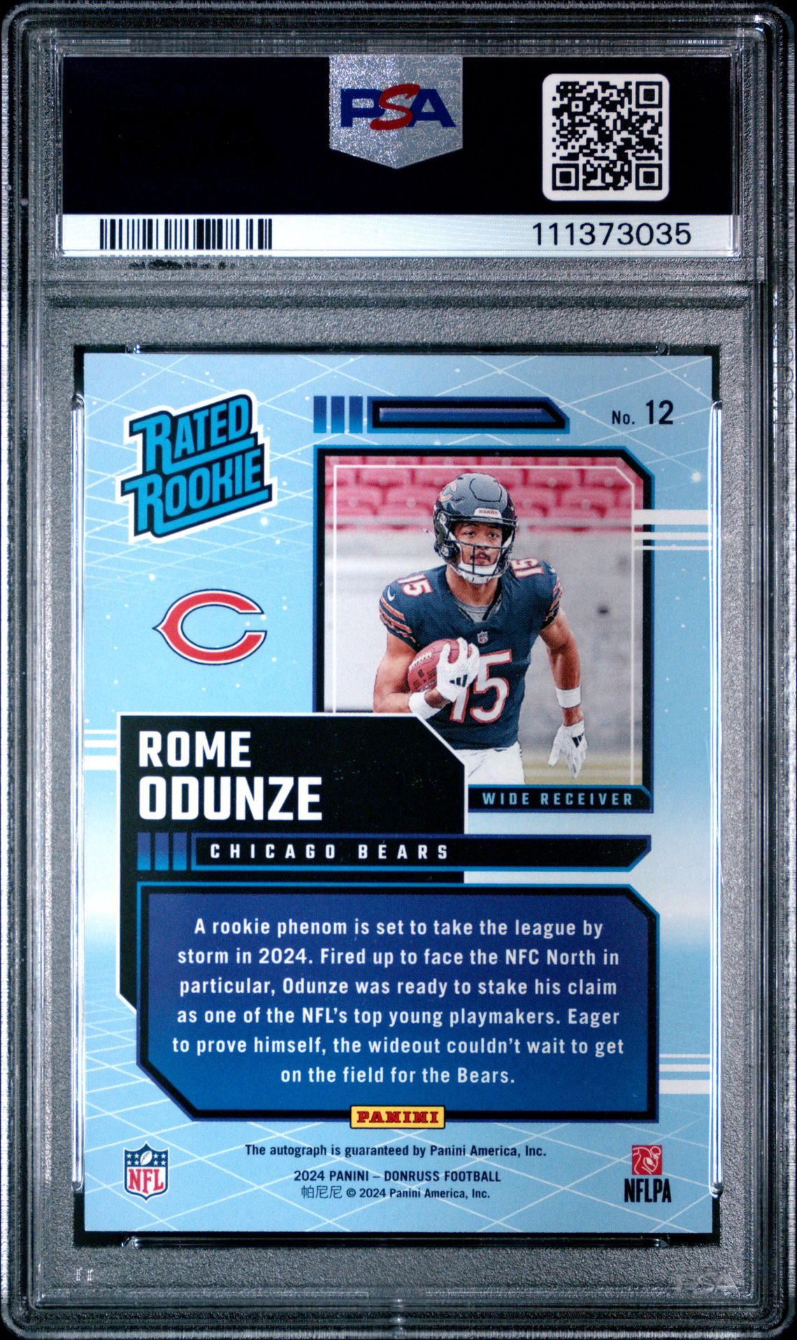 2024 Panini Donruss Rated Rookies Retro Autographs Rome Odunze #12 Gem Mt 10 back