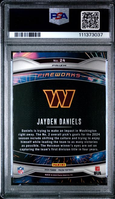 2024 Panini Prizm Fireworks Jayden Daniels #24 (Fireworks-Green Prizm) Gem Mt 10 back