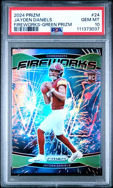 2024 Panini Prizm Fireworks Jayden Daniels #24 (Fireworks-Green Prizm) Gem Mt 10 front