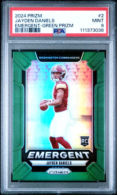 2024 Panini Prizm Emergent Jayden Daniels #2 (Emergent-Green Prizm) Mint 9 front