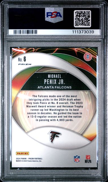 2024 Panini Prizm Portals Michael Penix Jr. #6 (Portals-Green Wave) Gem Mt 10 back