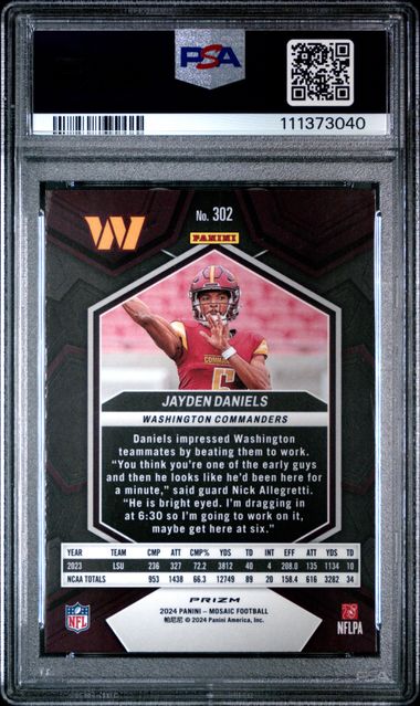 2024 Panini Mosaic Jayden Daniels #302 (Camo Pink) Gem Mt 10 back