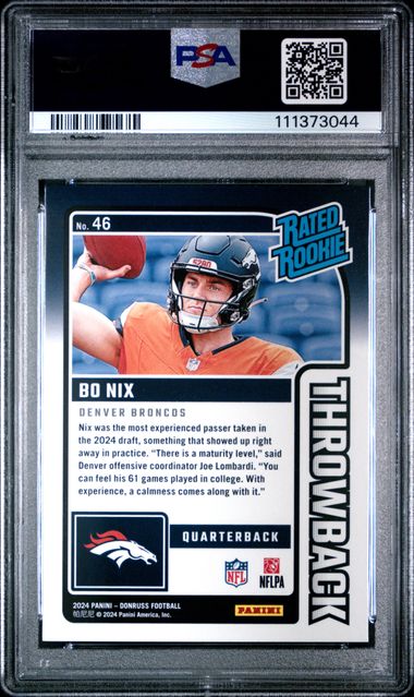 2024 Panini Donruss Rated Rookies Throwback Bo Nix #46 Mint 9 back