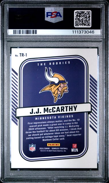 2024 Panini Donruss The Rookies Jj Mccarthy #Tr1 Gem Mt 10 back