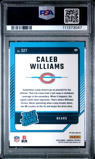 2024 Panini Donruss Caleb Williams #327 (Optic Preview-Red & Green) Gem Mt 10 back