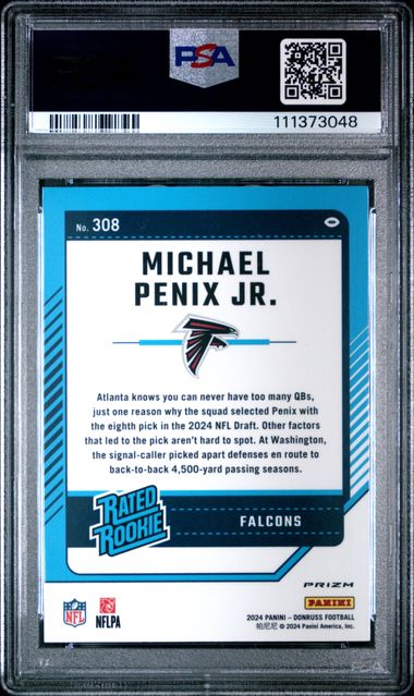 2024 Panini Donruss Michael Penix Jr. #308 (Optic Preview-Red Wave) Gem Mt 10 back