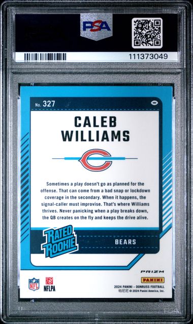 2024 Panini Donruss Caleb Williams #327 (Optic Preview-Pink) Gem Mt 10 back
