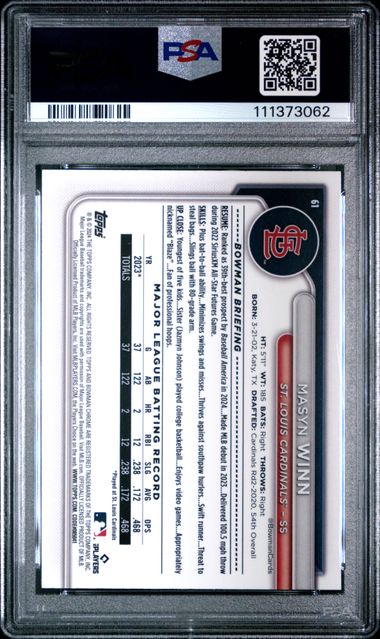 2024 Bowman Chrome Masyn Winn #61 (Aqua Raywave) Mint 9 back