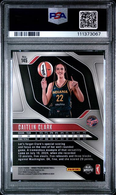 2024 Panini Prizm Wnba Caitlin Clark #145 Gem Mt 10 back