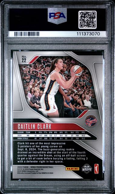 2024 Panini Prizm Wnba Caitlin Clark #22 Gem Mt 10 back