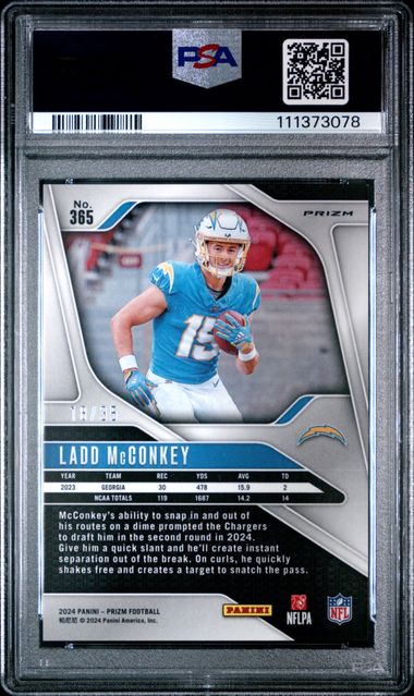 2024 Panini Prizm Ladd Mcconkey #365 (Red Shimmer) Gem Mt 10 back